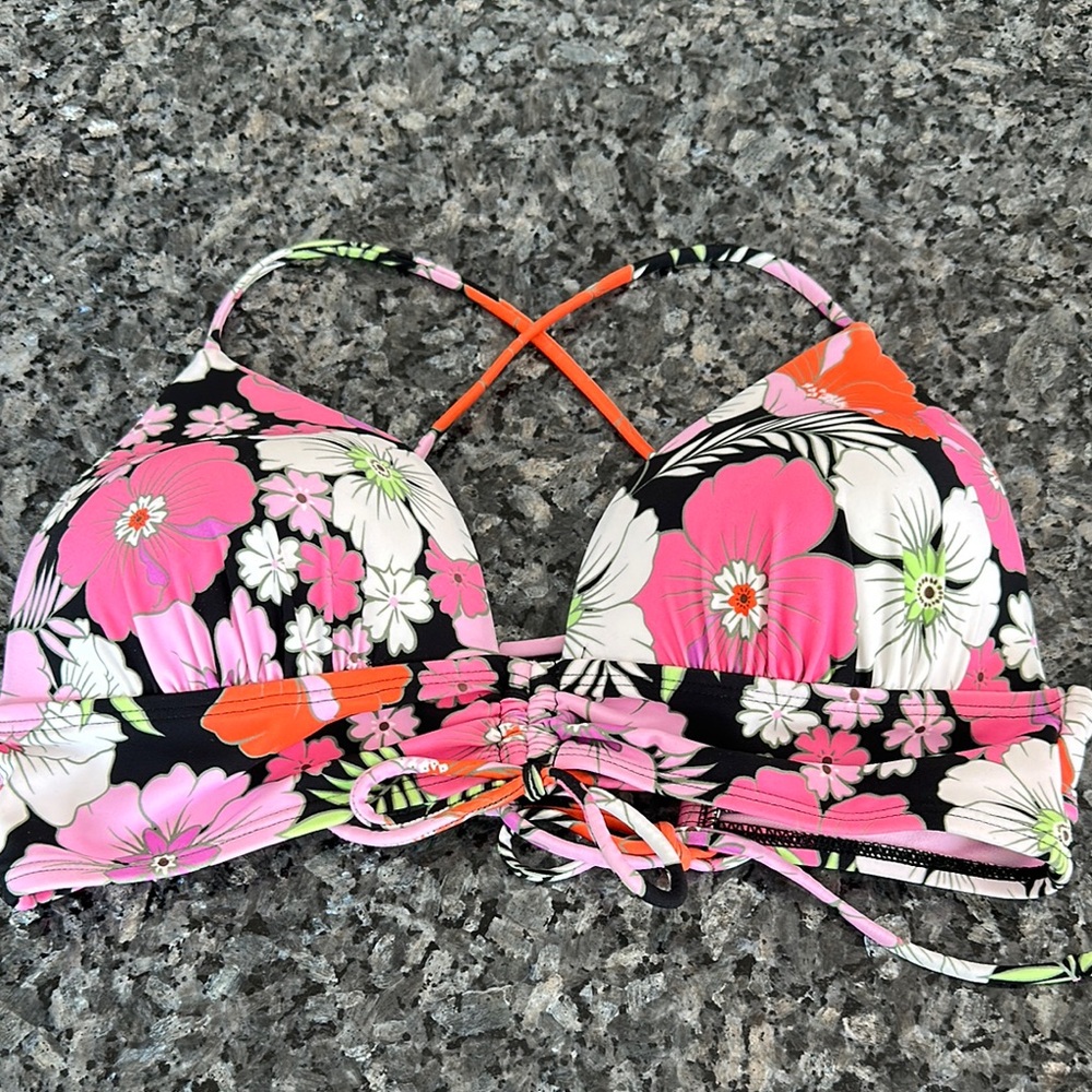 Floral Bikini Top with Pink and Orange size large